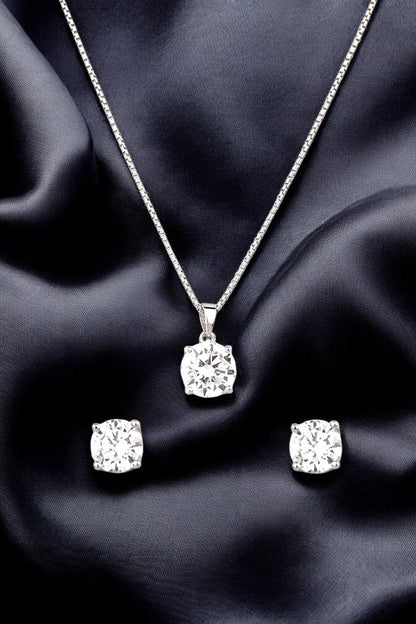 Silver Classic Brilliance CZ Solitaire Pendant Set