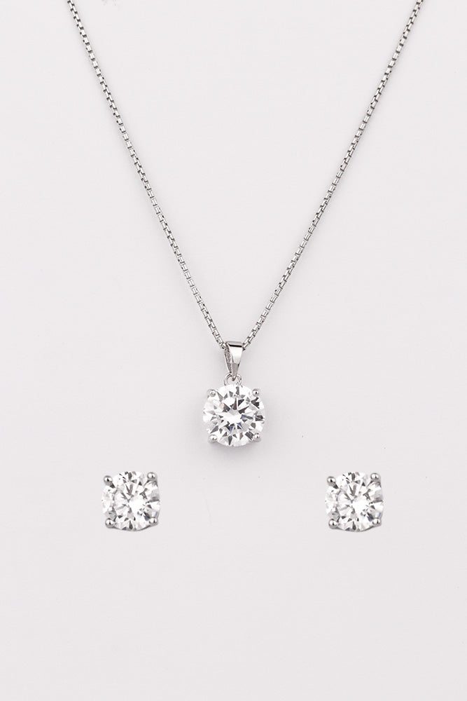 Silver Classic Brilliance CZ Solitaire Pendant Set