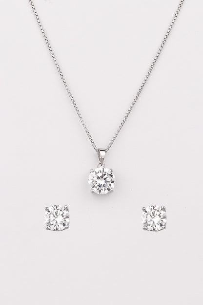 Silver Classic Brilliance CZ Solitaire Pendant Set