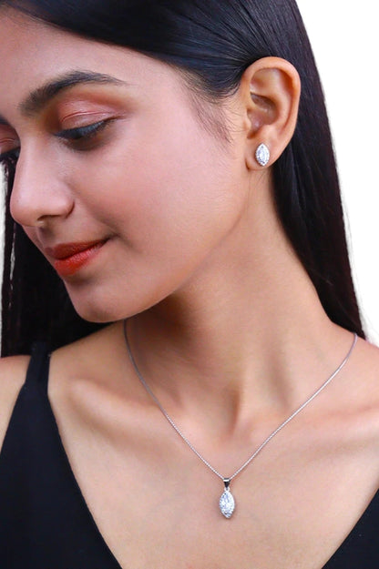 Silver Sleek Solitaire Pendant Set