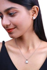 Silver Square Solitaire Pendant Set