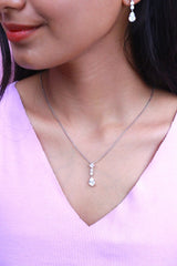 Silver Solitaire Drop Pendant Set
