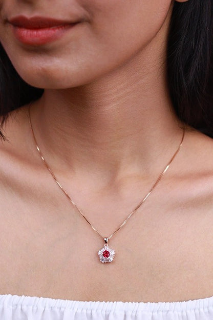 Rosegold Red Blossom Pendant Set