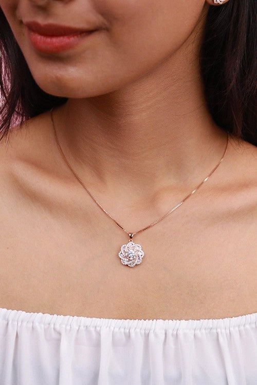 Rosegold Floral Elegance Pendant Set