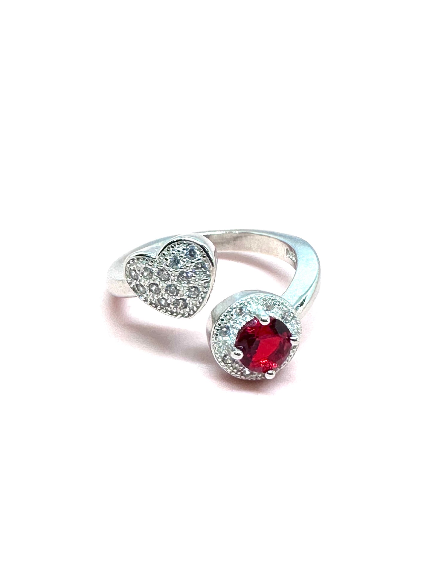 925 Sterling Silver Ruby Red Heart Ring