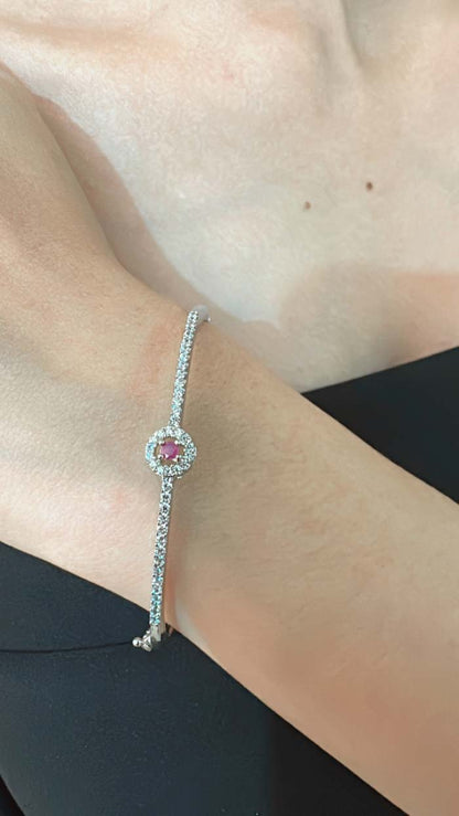 925 Sterling Silver Ruby Red Kada Bracelet