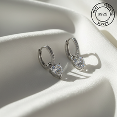 925 Sterling Silver Luna Heart Drop Hoops