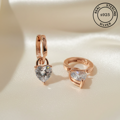 925 Sterling Silver Rosegold Luna Heart Drop Hoops