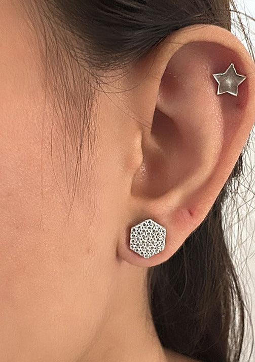 Enchanted Hexagems 925 Sterling Silver Studs (Silver)