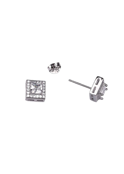 Silver Square Solitaire Pendant Set