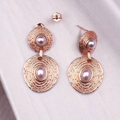 Rosegold Textured Pearl Dangles