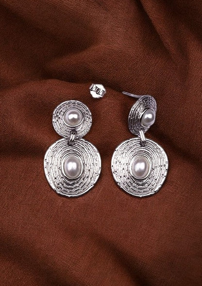 Silver Textured Pearl Dangles