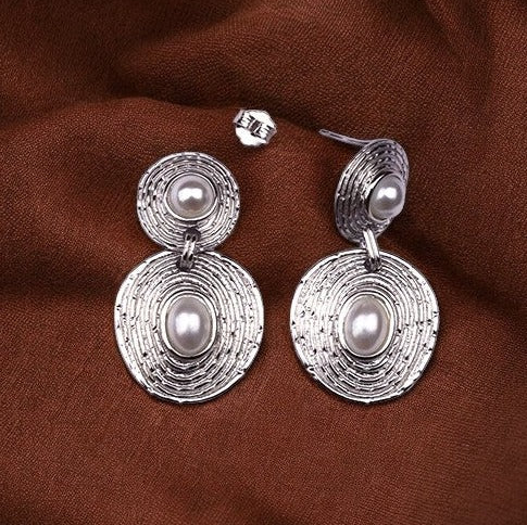 Silver Textured Pearl Dangles