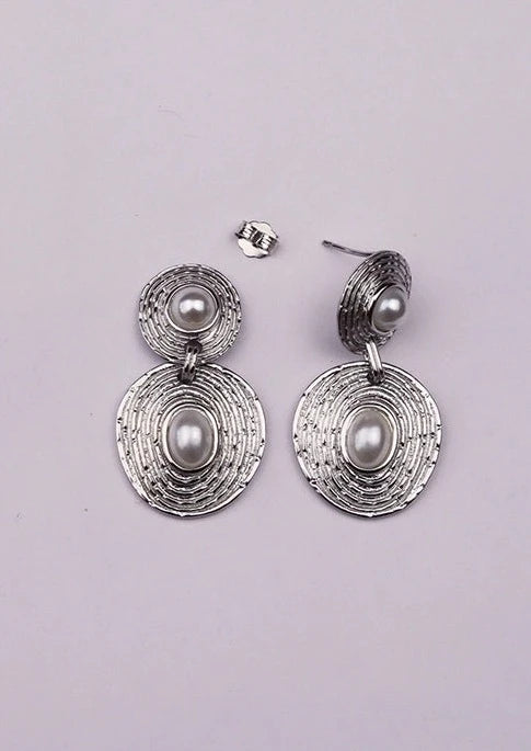 Silver Textured Pearl Dangles