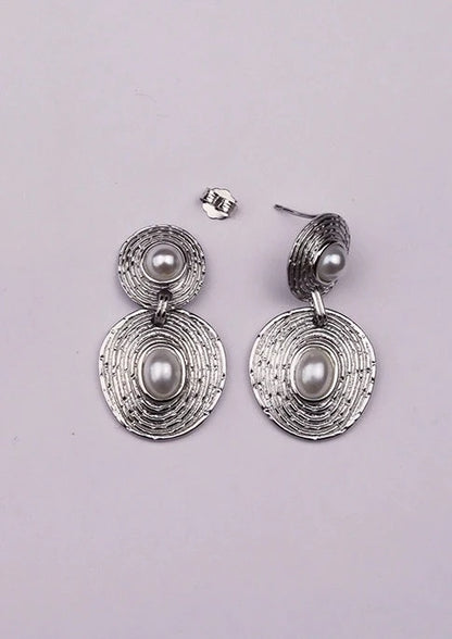 Silver Textured Pearl Dangles