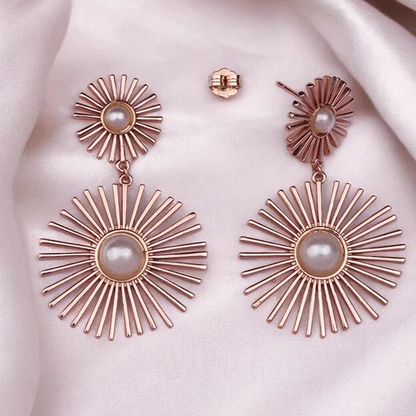 Rosegold Rising Sun Pearl Danglers