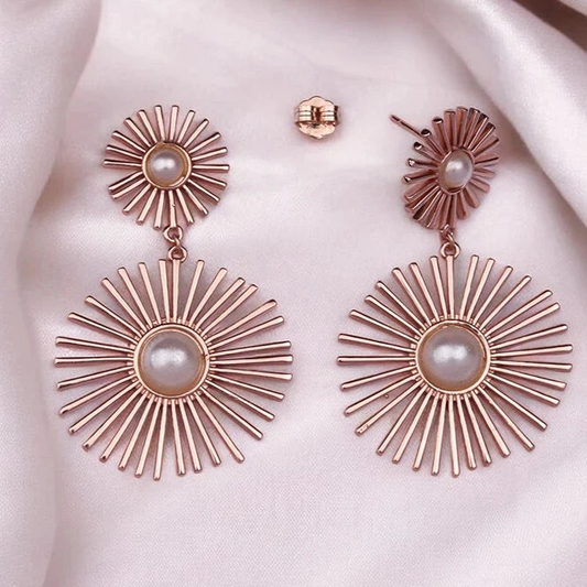 Rosegold Rising Sun Pearl Danglers