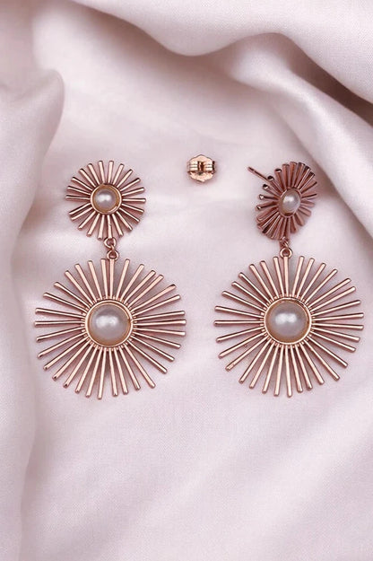 Rosegold Rising Sun Pearl Danglers