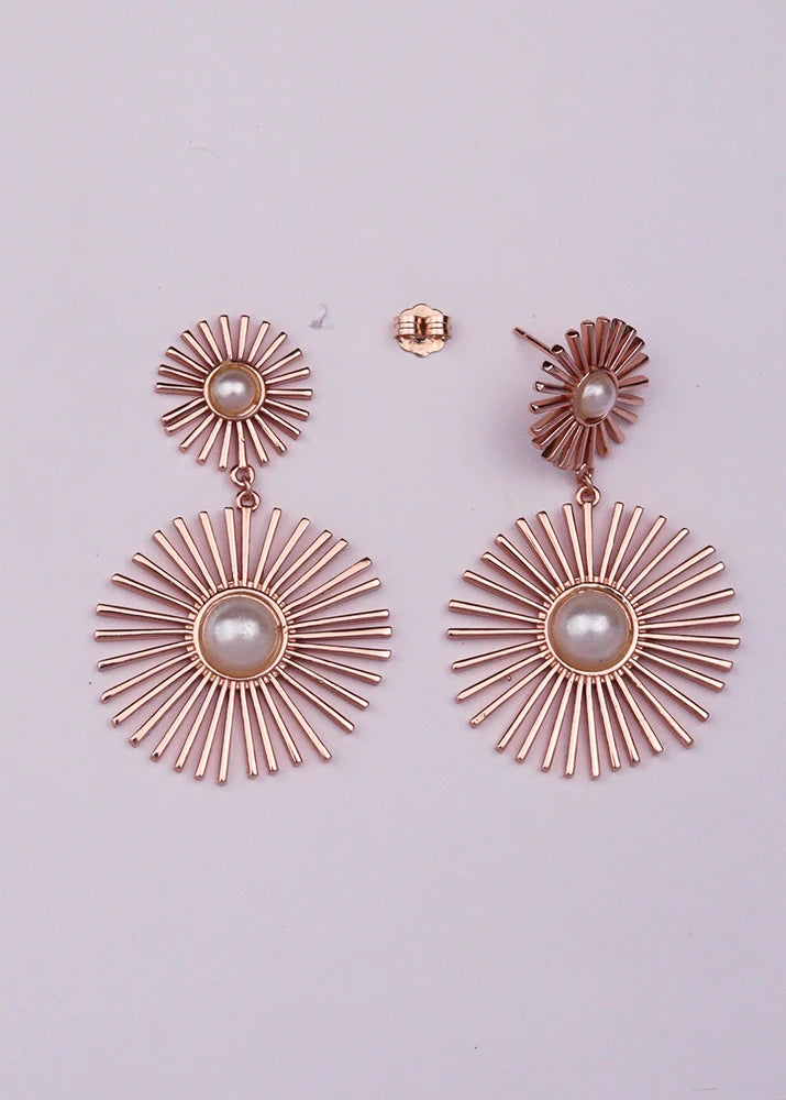 Rosegold Rising Sun Pearl Danglers