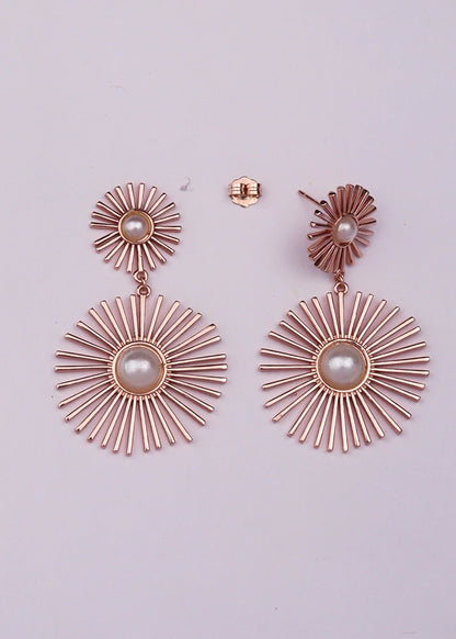 Rosegold Rising Sun Pearl Danglers