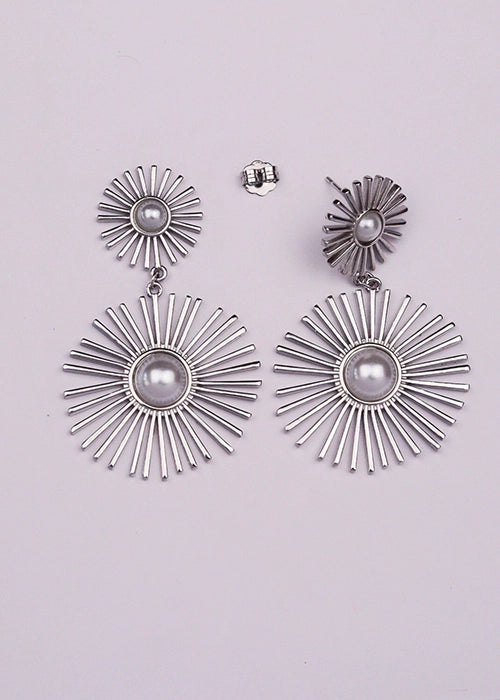 Silver Rising Sun Pearl Danglers