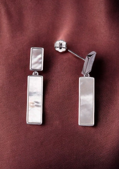 Silver Rectangle Mother of Pearl Dangles