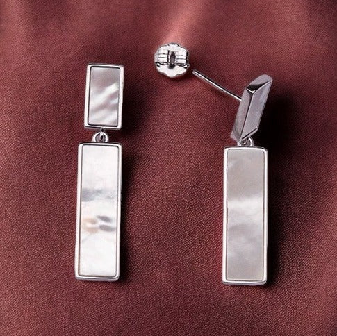 Silver Rectangle Mother of Pearl Dangles