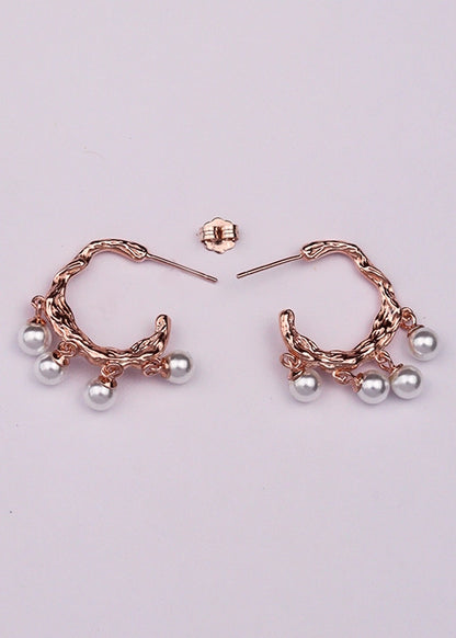 Rosegold Pearl Lava Earrings