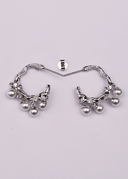 Silver Pearl Lava Earrings