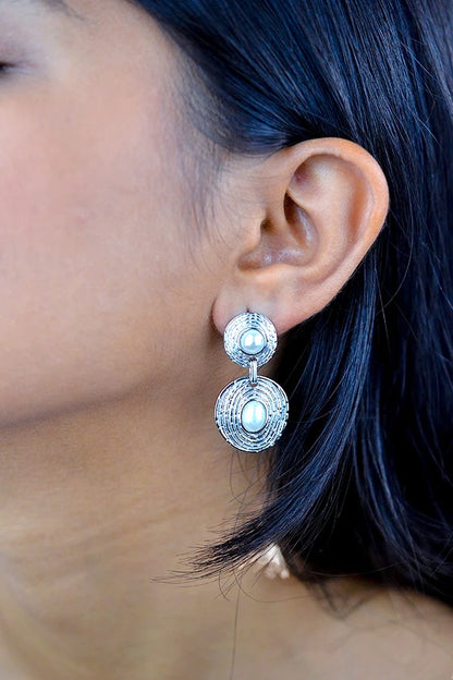 Silver Textured Pearl Dangles