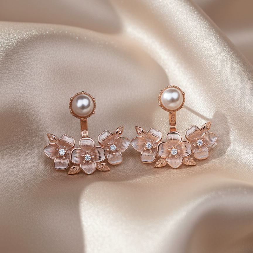 Rosegold Floral Fusion Earrings
with pearls