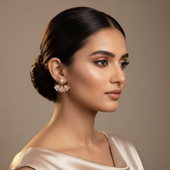 Woman wearing Rosegold Floral Fusion Earrings