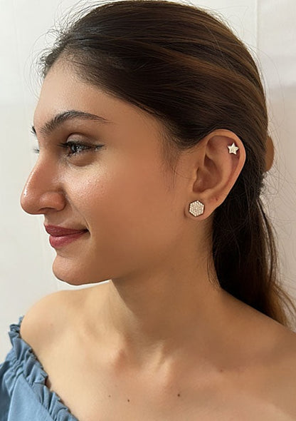 Enchanted Rose Hexagems 925 Sterling Silver Studs(Rosegold)