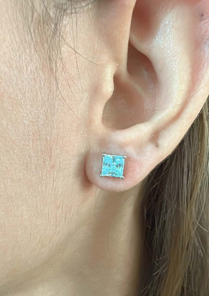 925 Sterling Silver Square Zircon Studs