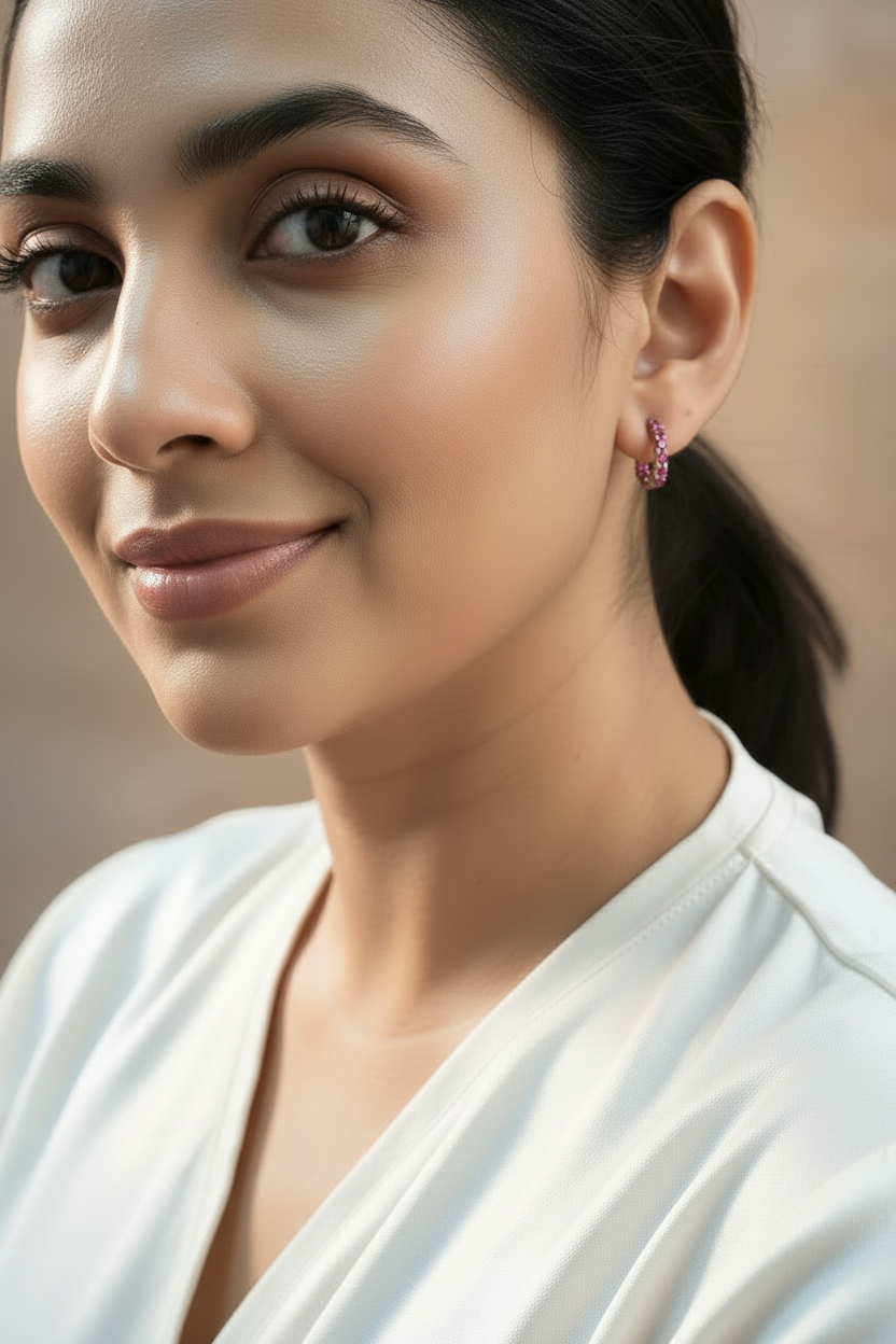 925 Sterling Silver Ruby Blush Hoop Earrings