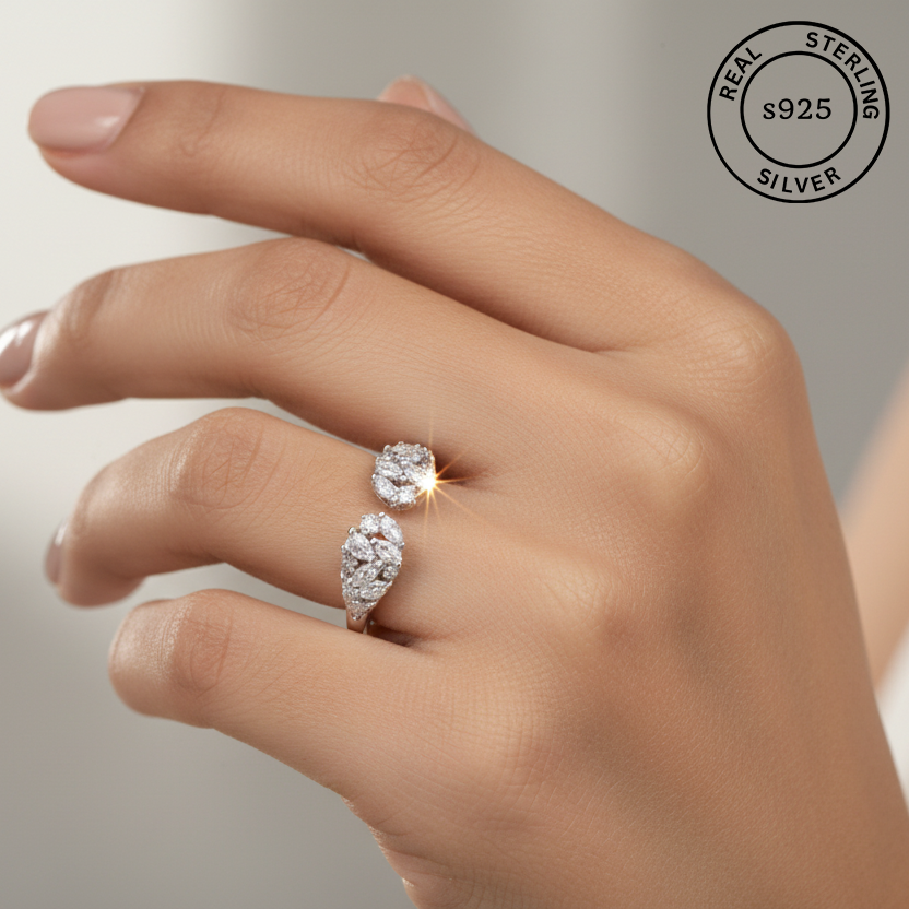 Twin Bloom 925 Sterling Silver Open Ring