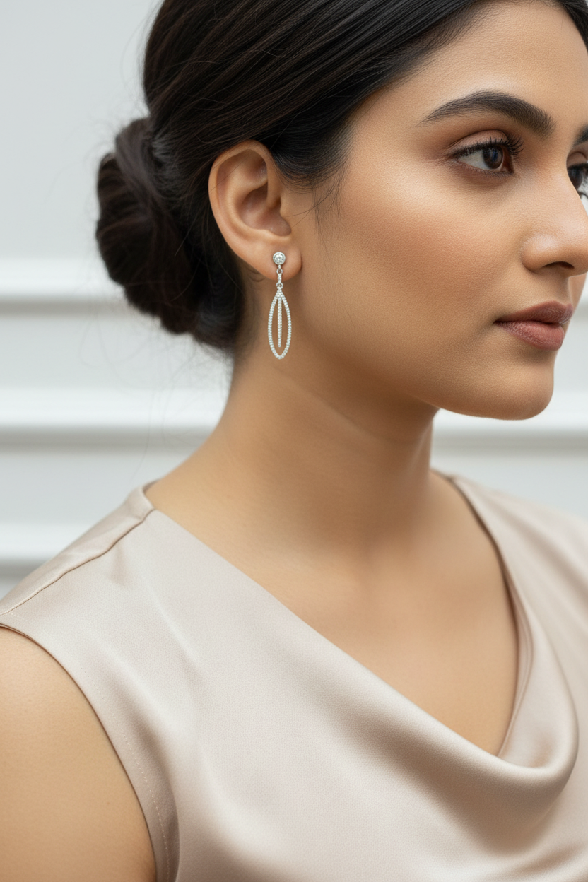 Woman wearing 925 Silver earrings 