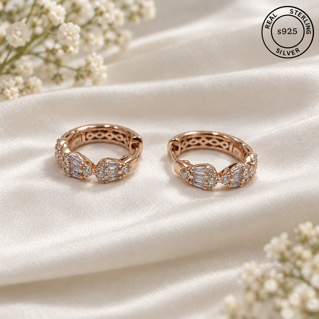 Rose Celeste 925 Sterling Silver Hoop Earrings