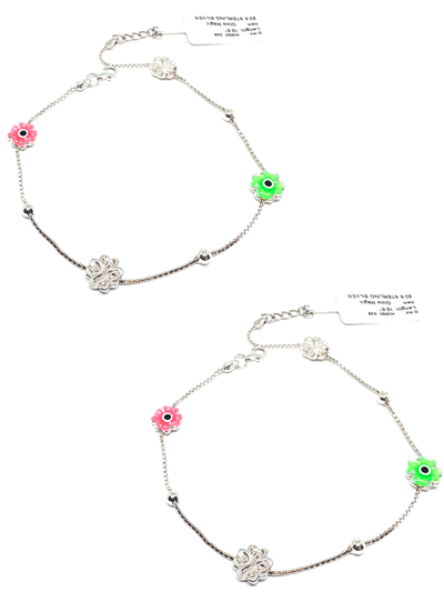 925 Sterling Silver Evil Eye Anklets(pair)