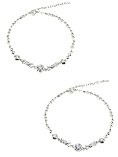 925 Sterling Silver Sparkling Anklets(pair)