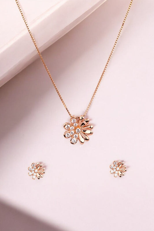 Rosegold Floral Charm Pendant Set