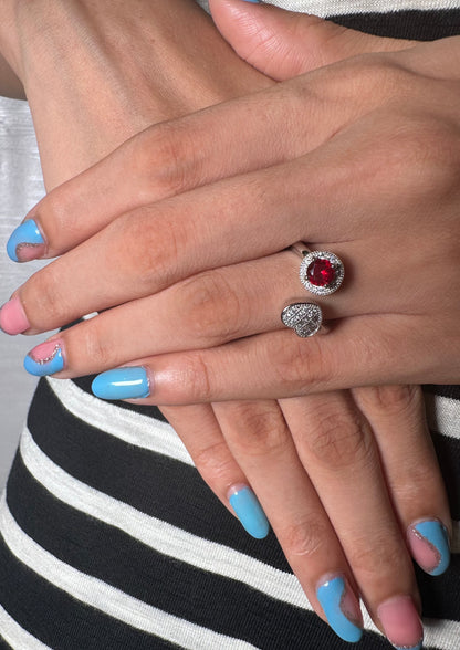 925 Sterling Silver Ruby Red Heart Ring