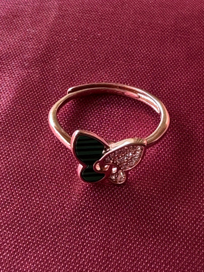 925 Sterling Silver Adjustable Rose Gold Butterfly Beauty Ring