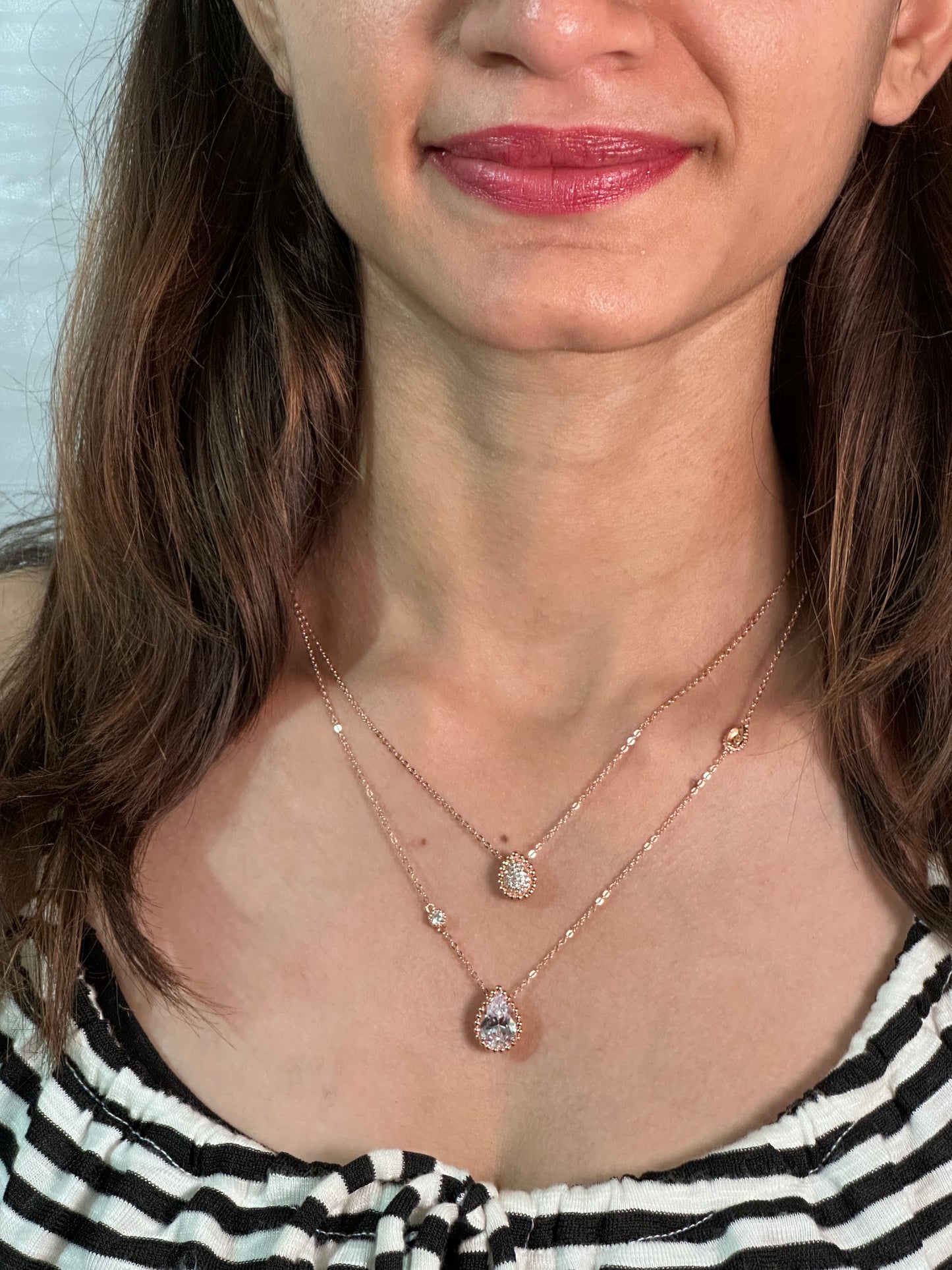 925 Sterling Rose Gold Double Layered Drop Necklace